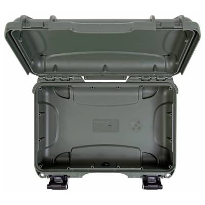 Green, empty suitcase with open lid, suitable for equipment protection. Robust design with snap locks.