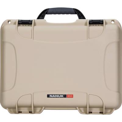 A beige protective case with a black handle, featuring 'NANUK 910' printed on it. Perfect for transporting and protecting delicate items.