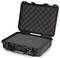 A black, open hard-shell case with foam padding, suitable for protecting delicate items during transport.