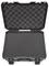 An opened, black protective case with a foam-padded interior for the secure transportation of delicate items.