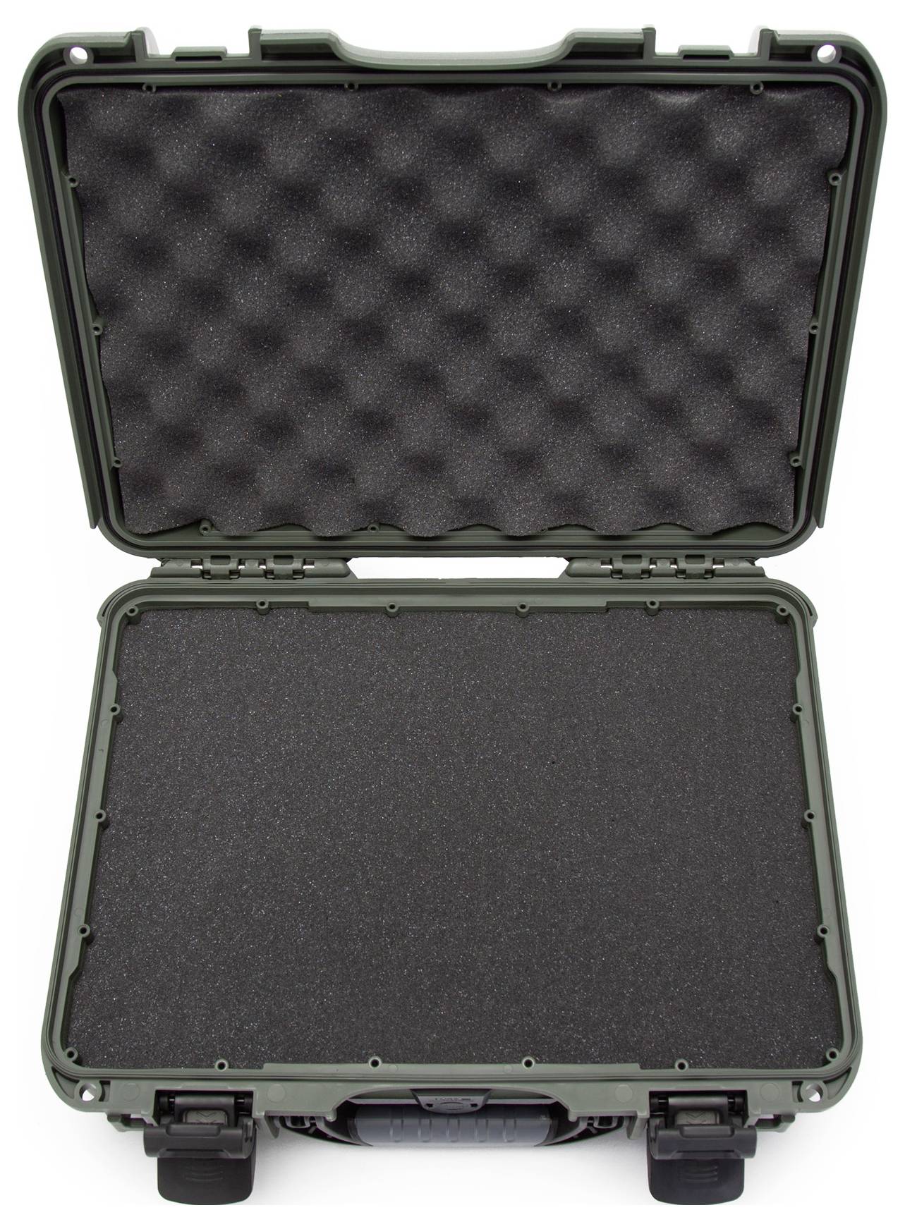 An open, empty protective case with foam lining, suitable for safely storing and transporting delicate items.