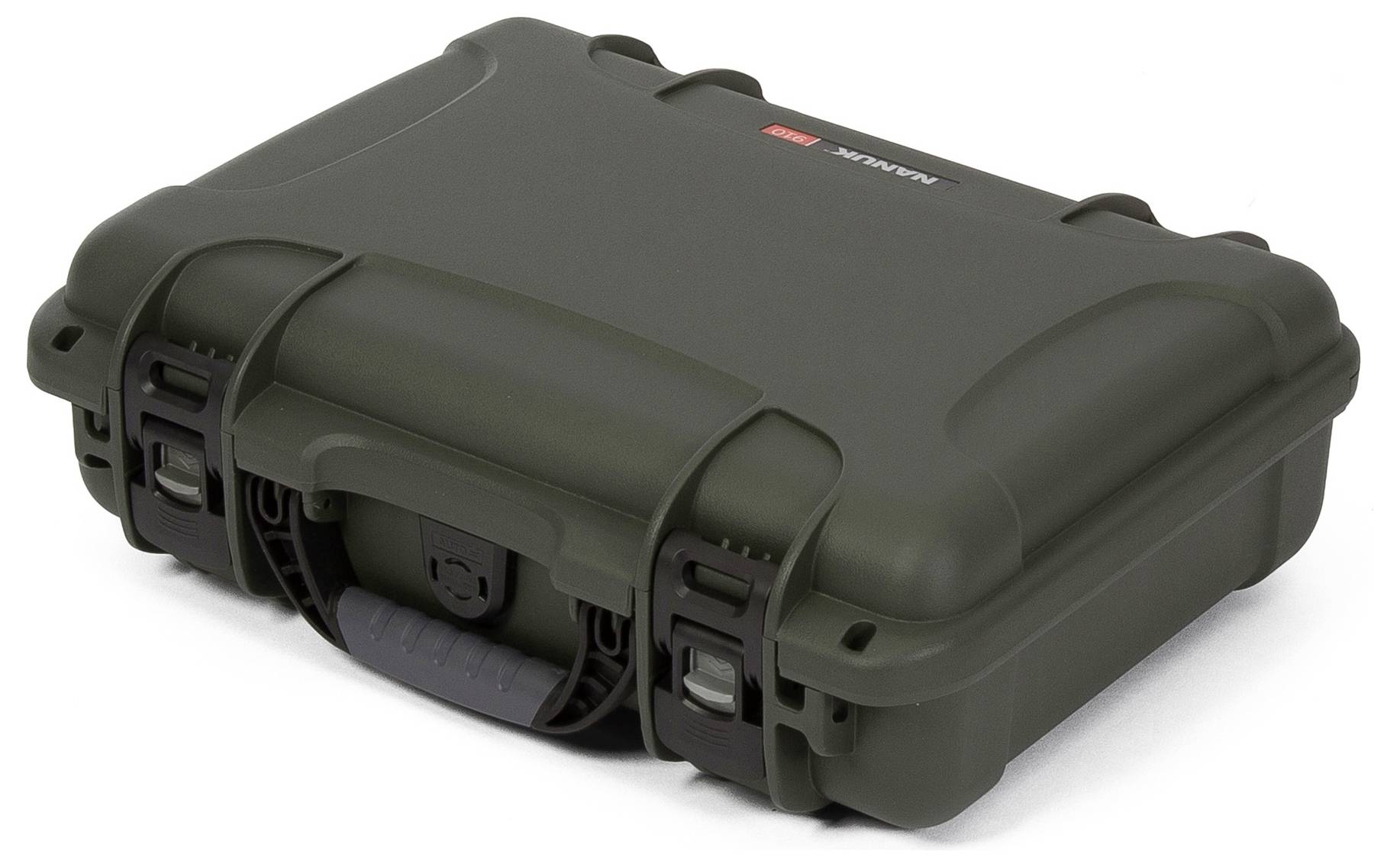 A robust, dark green suitcase with reinforced corners, suitable for the secure transportation of delicate items.