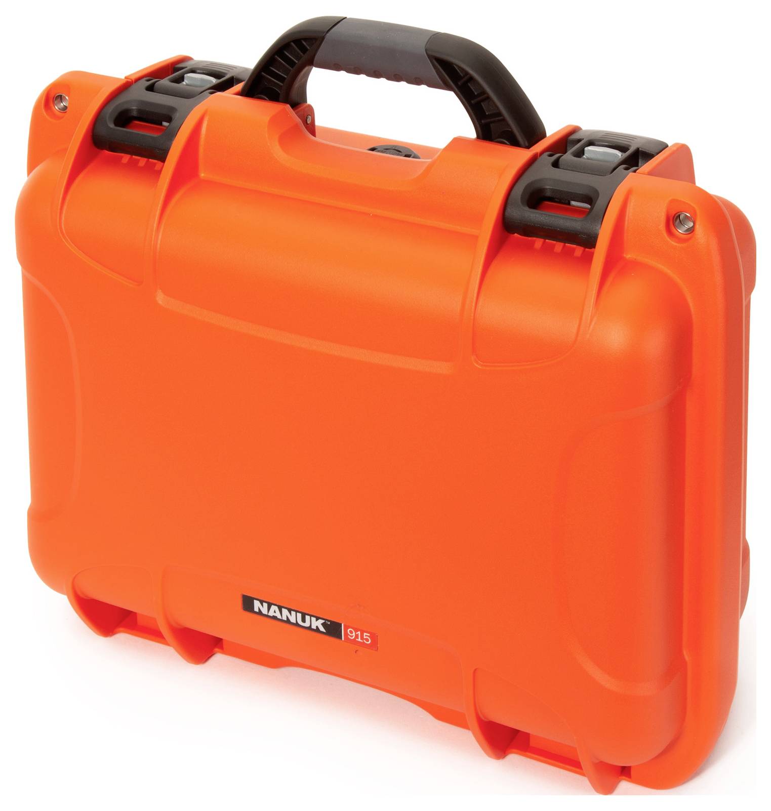 Luminous orange protective case with robust design and black carry handle. Ideal for the safe transportation of delicate items.