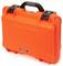 Luminous orange protective case with robust design and black carry handle. Ideal for the safe transportation of delicate items.