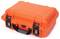 A robust, orange hard-shell suitcase with locks and carry handle, suitable for secure transport and storage.