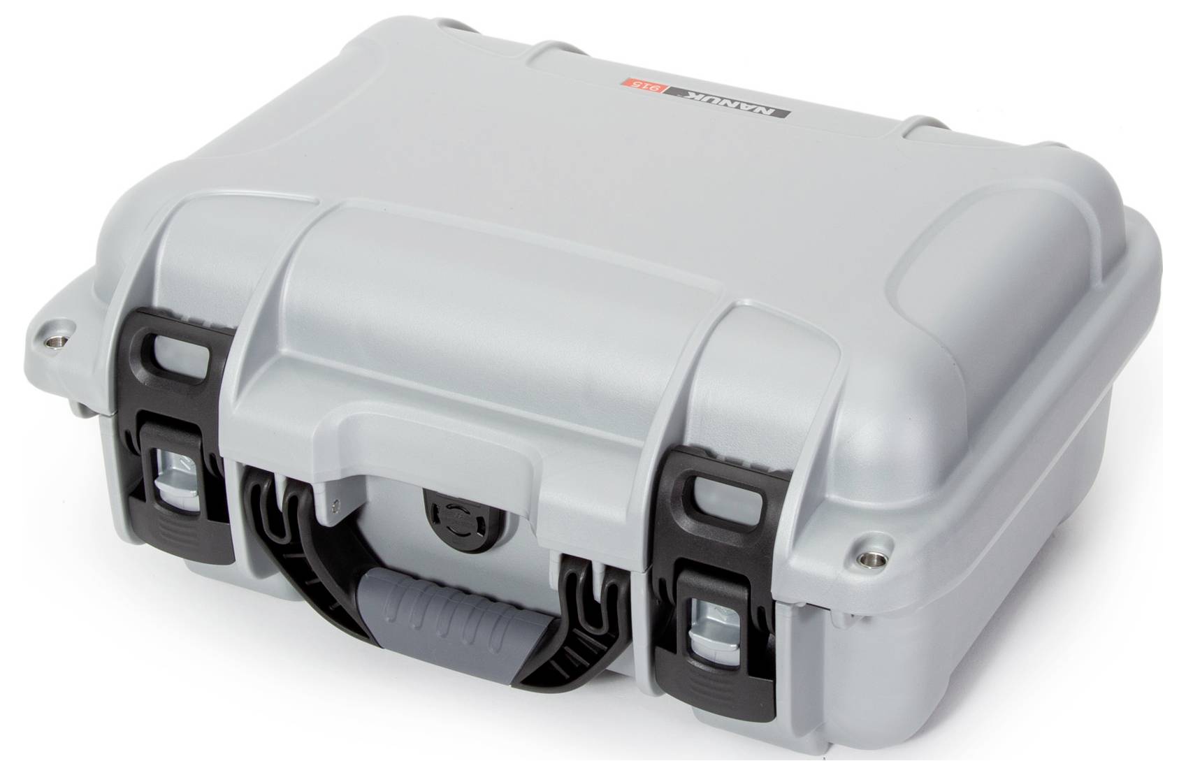 A grey protective case with robust design and black fastenings, suitable for the secure transportation of delicate equipment.