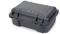 A sturdy, black protective case with security locks, suitable for transporting delicate equipment.