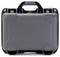 A grey, sturdy suitcase with a handle on top, suitable for the safe transportation of delicate items.