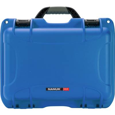 Blue, robust plastic case with black handle and latches. Marked with 'NANUK 915' on the front.
