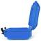 A blue plastic suitcase with an open lid, featuring a sturdy handle and clasps holding it open; suitable for transportation purposes.