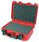 An open, red protective case with a black foam insert, suitable for the safe transportation of delicate items.