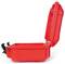 Red plastic tool case, opened, standing sideways. Robust and water-resistant for secure transportation of tools.