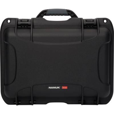 A black, robust suitcase with locks and a carry handle, suitable for the secure transportation of delicate items.