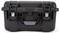 Black, robust hard-shell suitcase with sturdy locks and carrying handle, suitable for the secure transportation of delicate equipment.