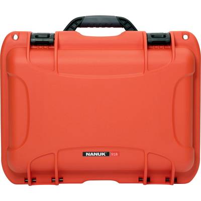 An orange, robust suitcase with a black handle, suitable for the secure transportation of delicate items.