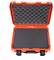 A bright orange protective case with foam inserts for the safe transportation of delicate items.