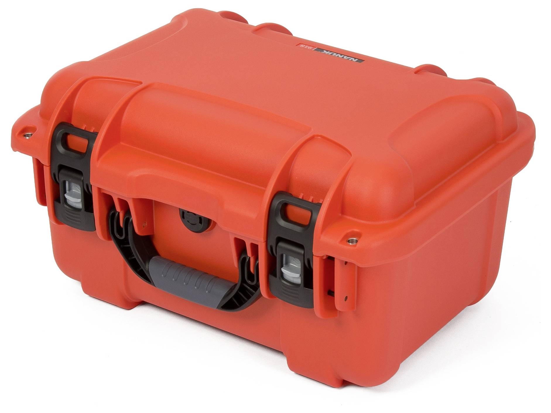 Red, robust plastic case with snap fasteners and black handle, suitable for secure transportation and protection of valuable items.