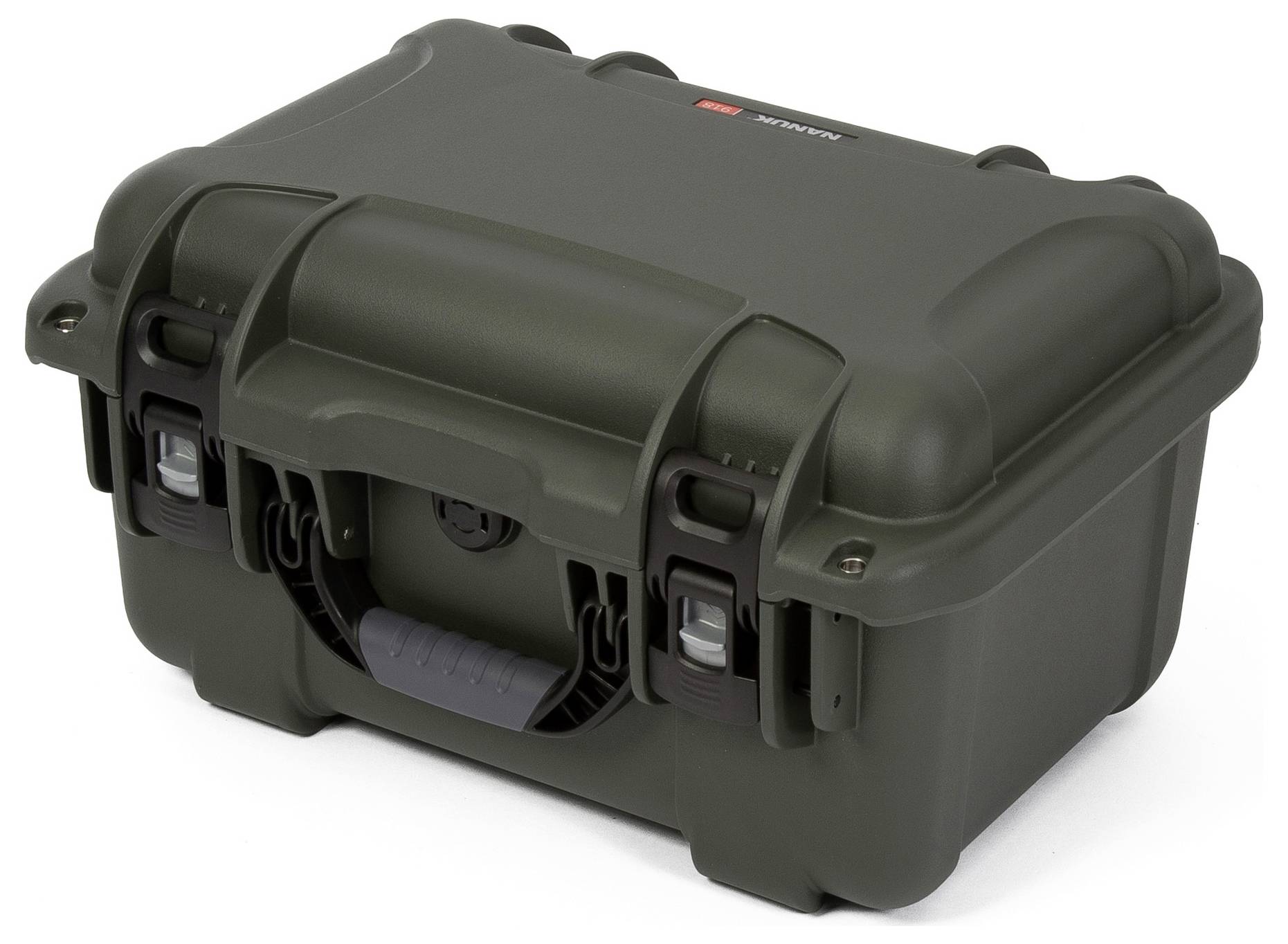 A robust, olive green protective case with two locks and a handle on the front. Perfect for secure transportation.
