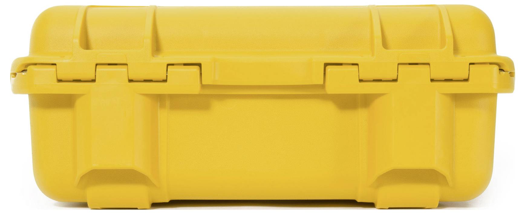 Robust yellow transport case with locks, suitable for the secure transportation of delicate items.