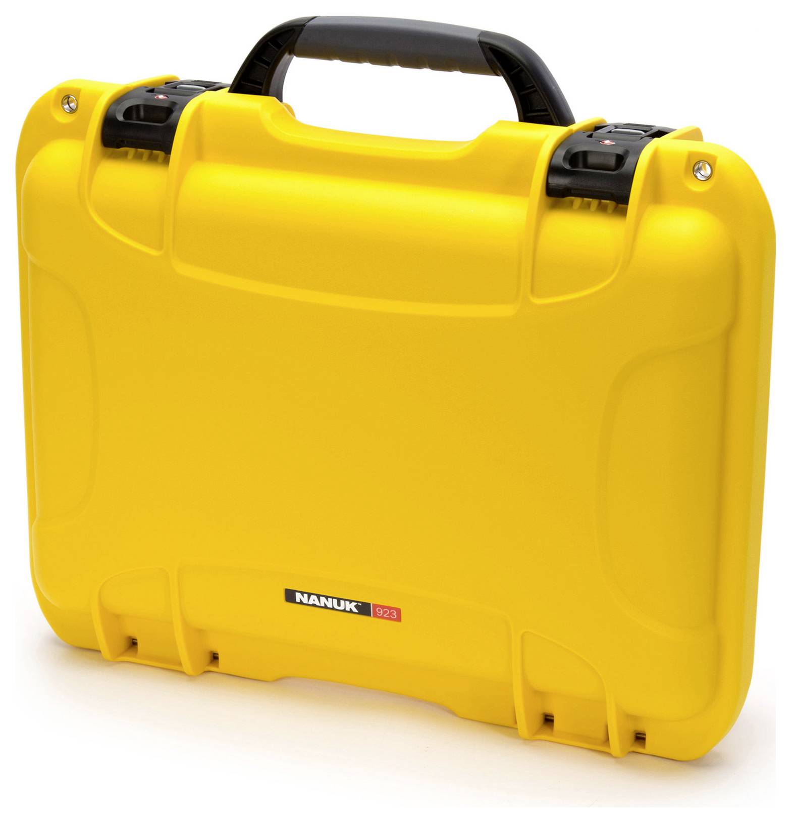 Yellow, robust hard-shell suitcase with handle and locks, presumably for the secure transportation of delicate equipment.