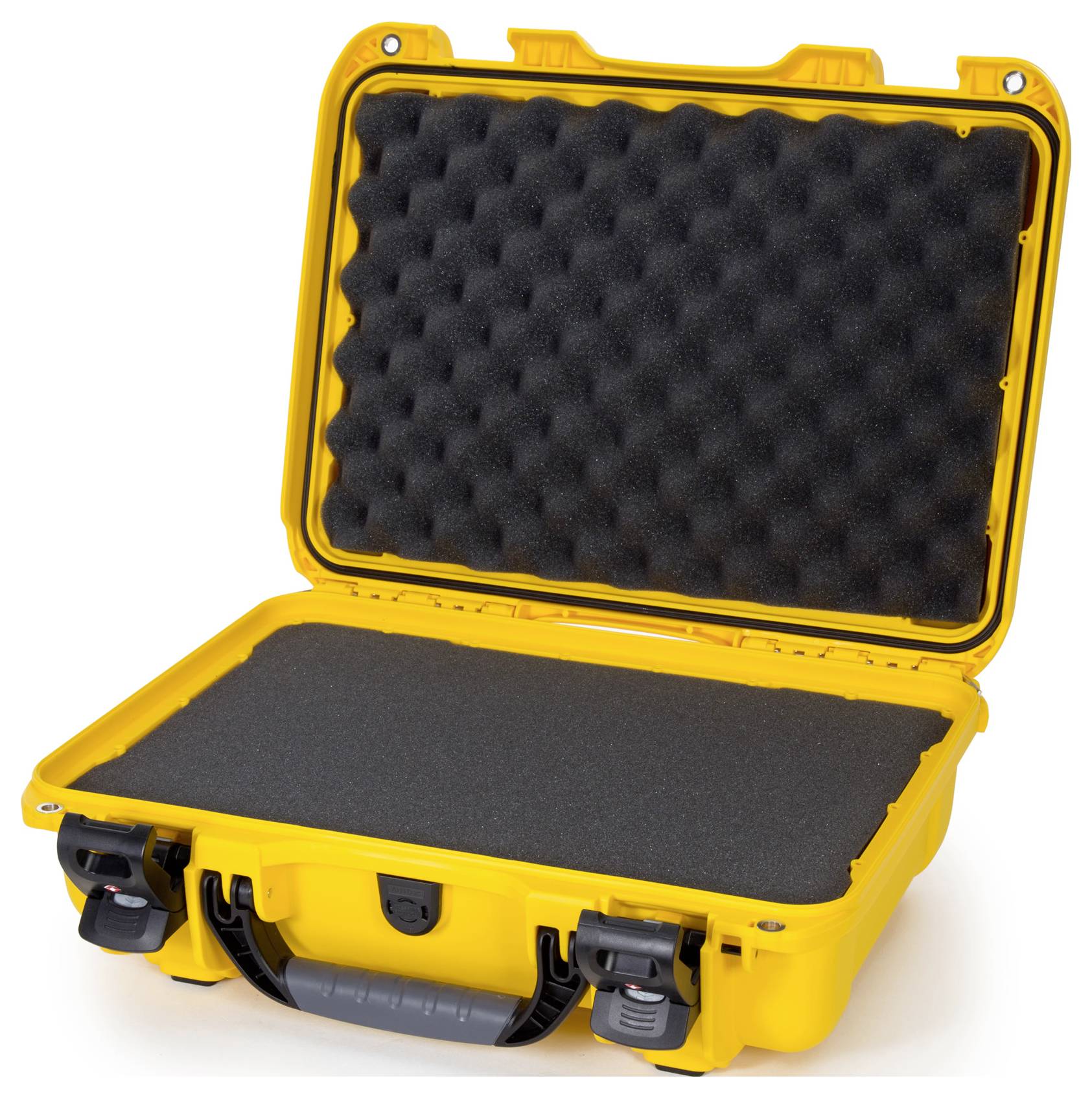 An open, yellow hard-shell case with foam lining, suitable for the secure transportation of delicate items.