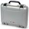 Hard, grey protective case with rounded corners and sturdy handle, suitable for safely transporting delicate items.