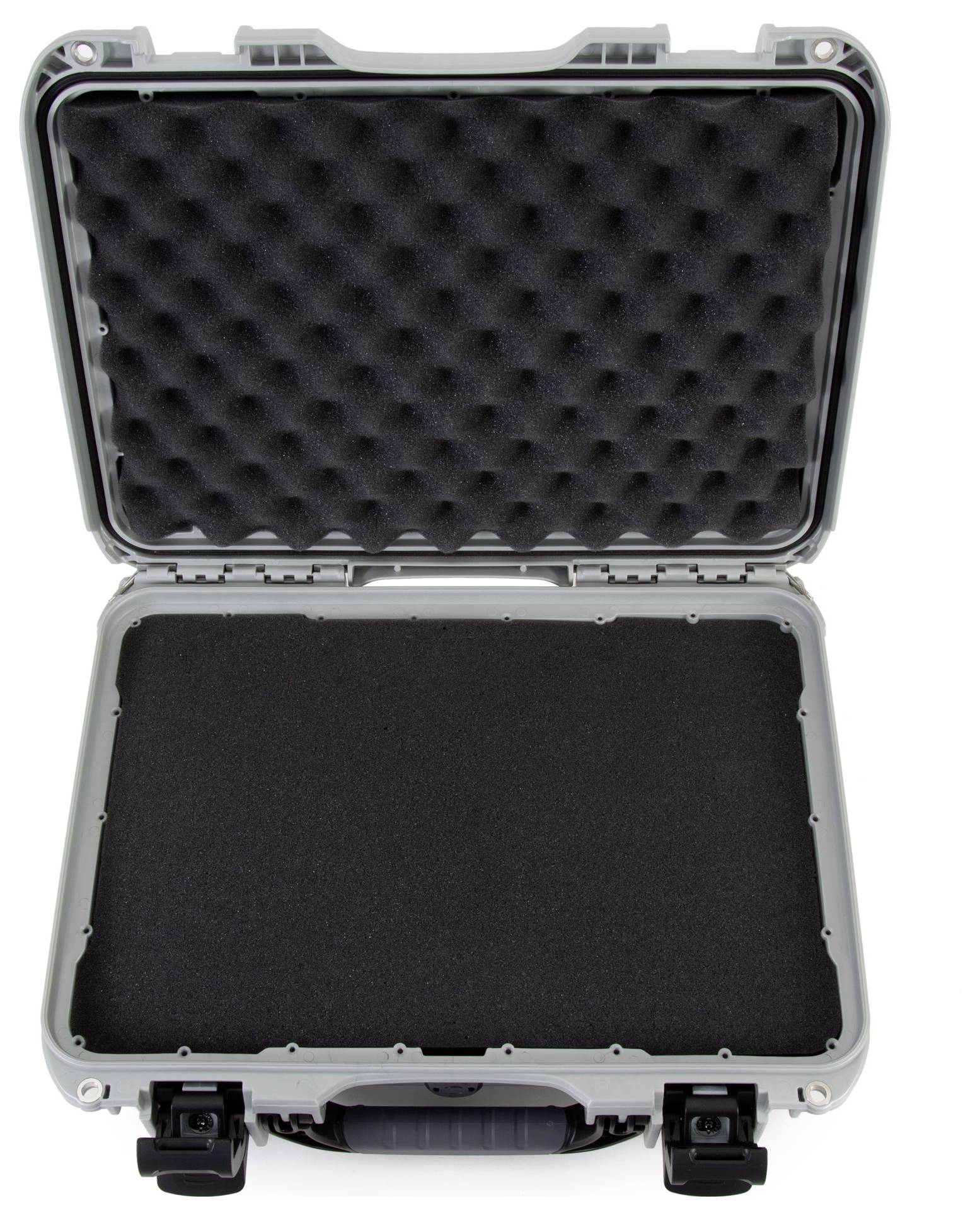 Grey, open protective case with padded interior, suitable for the safe transportation of delicate equipment or items.