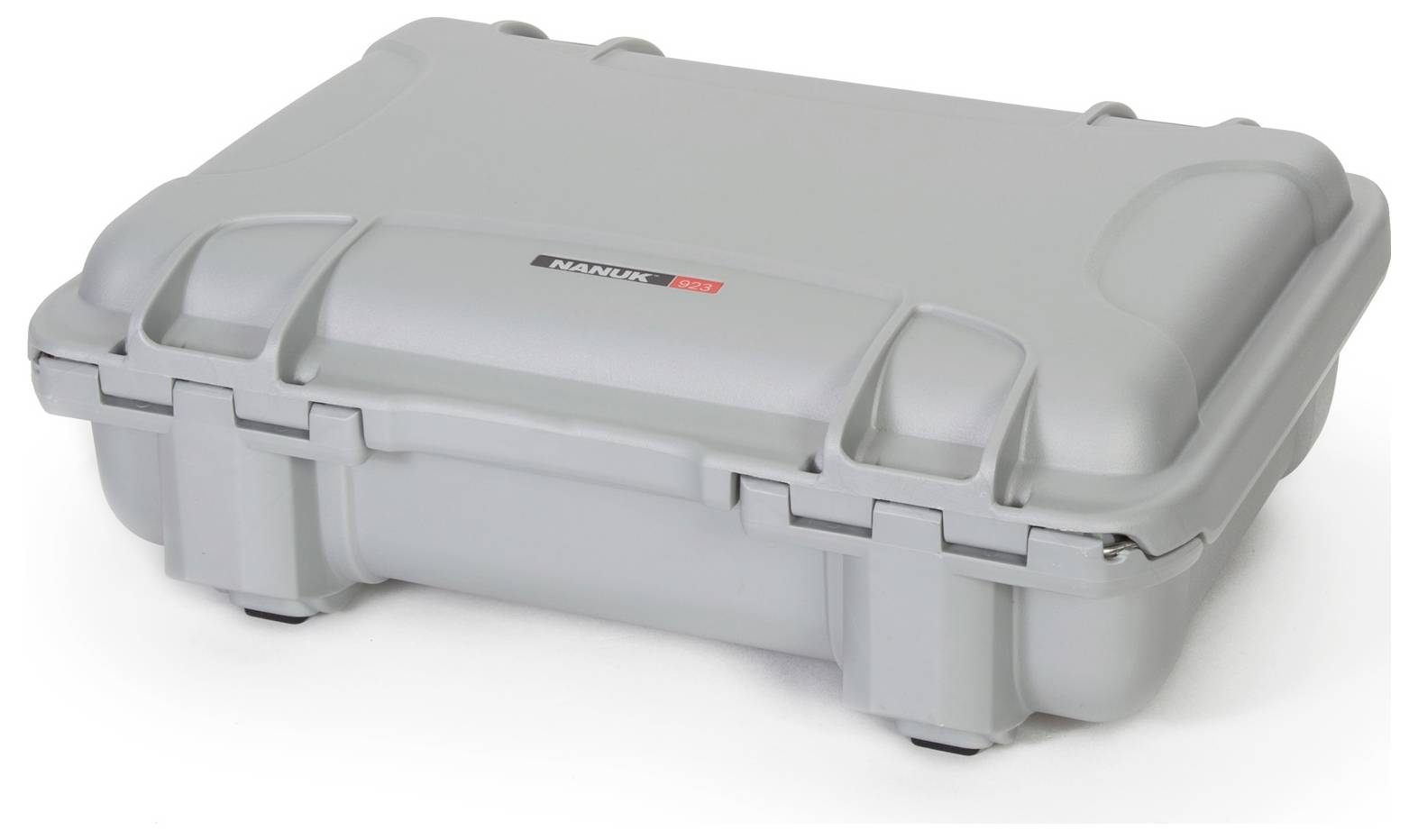 Grey, robust protective case with locks.