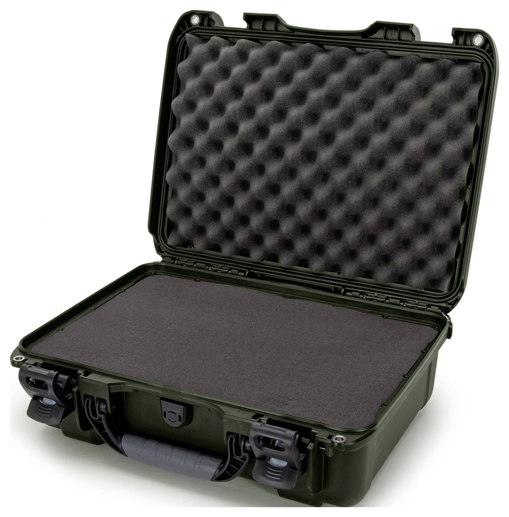 A robust, black hard-case with soft foam padding inside, suitable for the secure transportation of delicate items.