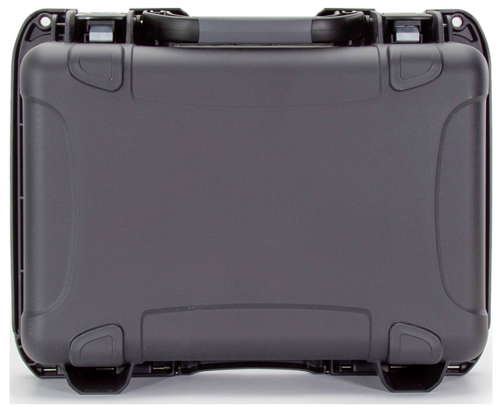 A black, robust hard-shell suitcase with rounded corners and two securely fastened clasps.