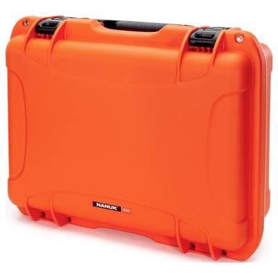 Orange hard-shell suitcase with a black handle, suitable for protecting and transporting delicate equipment.