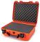 Orange, open protective case with black foam padding inside, suitable for safely transporting delicate equipment.