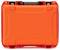 A bright orange, robust suitcase with black handles. Suitable for the secure transportation of delicate equipment.