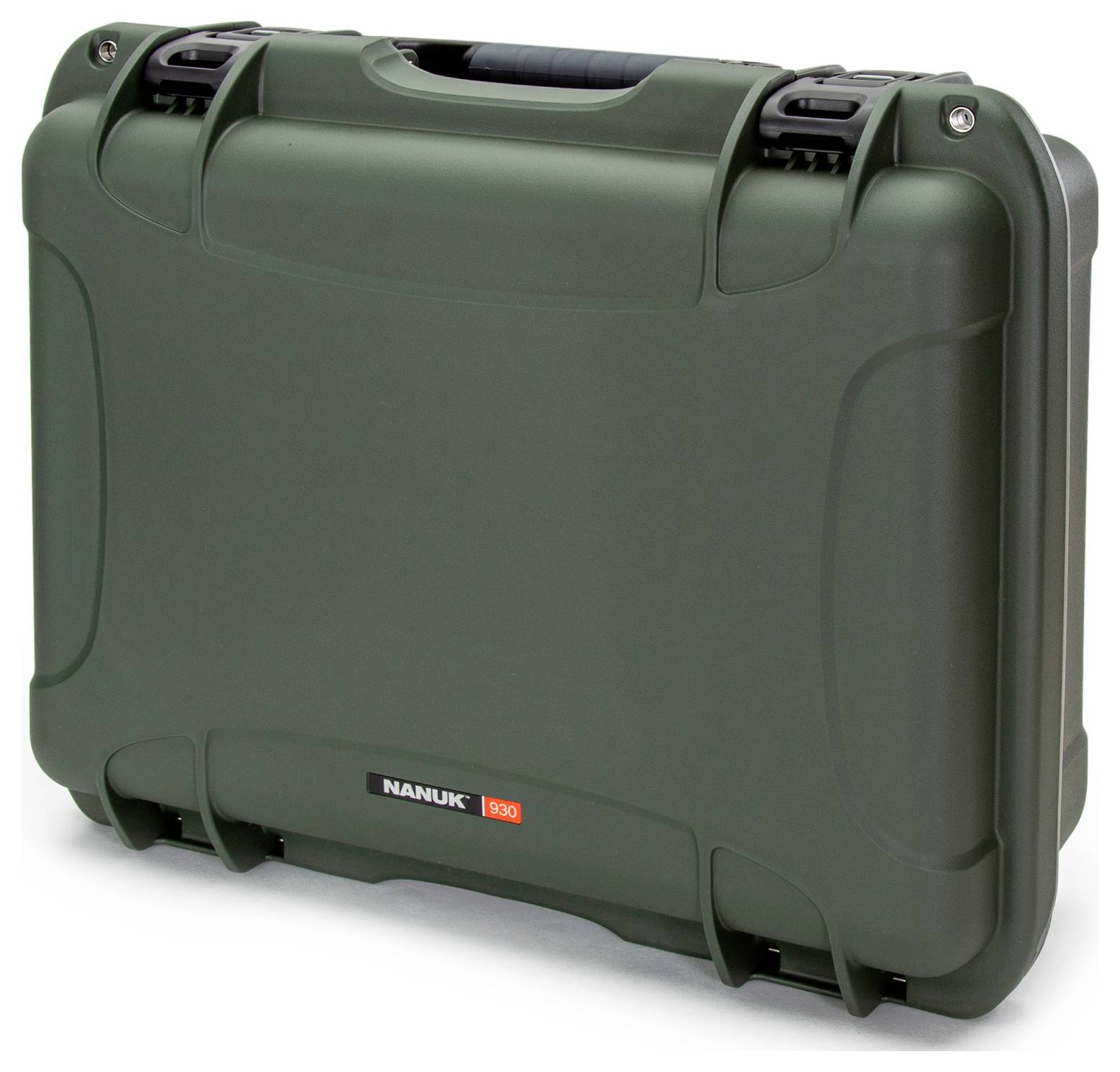 A robust, green hard-shell suitcase with a black handle, designed to protect delicate items.