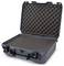 An opened, empty hard-shell case with foam padding, suitable for the safe transportation of delicate items.