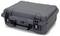 Black, robust suitcase with a sturdy handle and two locks. Ideal for the secure transportation of delicate items.