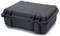 Black protective case with robust design and sturdy locks, suitable for safe transportation and storage of delicate items.