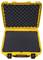 Yellow, open hard-shell case with foam inserts, ready for secure transportation of delicate items.