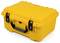 A yellow, robust carry case with a black handle and buckle closure, commonly used for securely transporting delicate equipment.