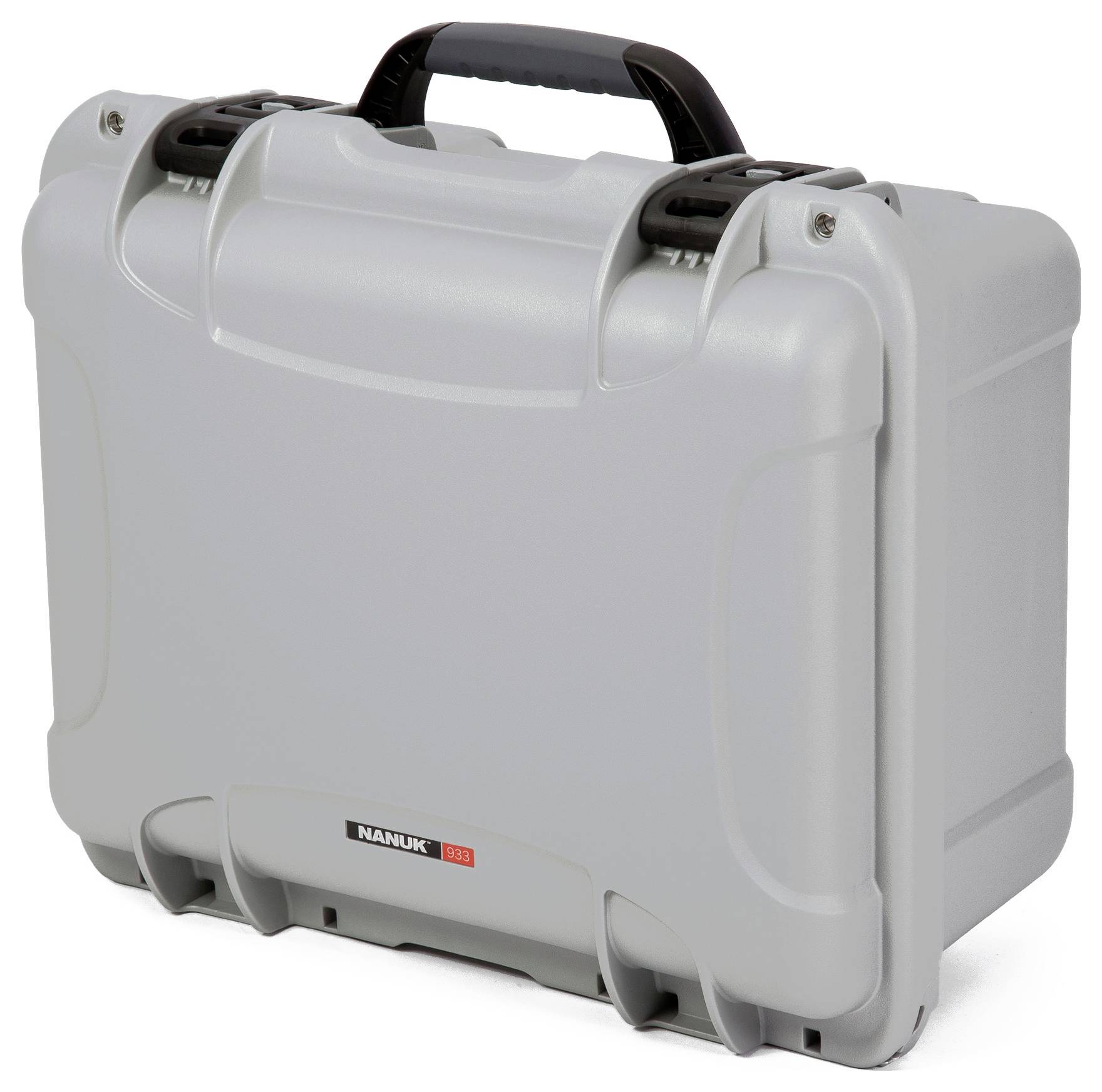 Grey, robust protective case with black handle and latches. The case is closed and features a label reading 'NANUK 935'.