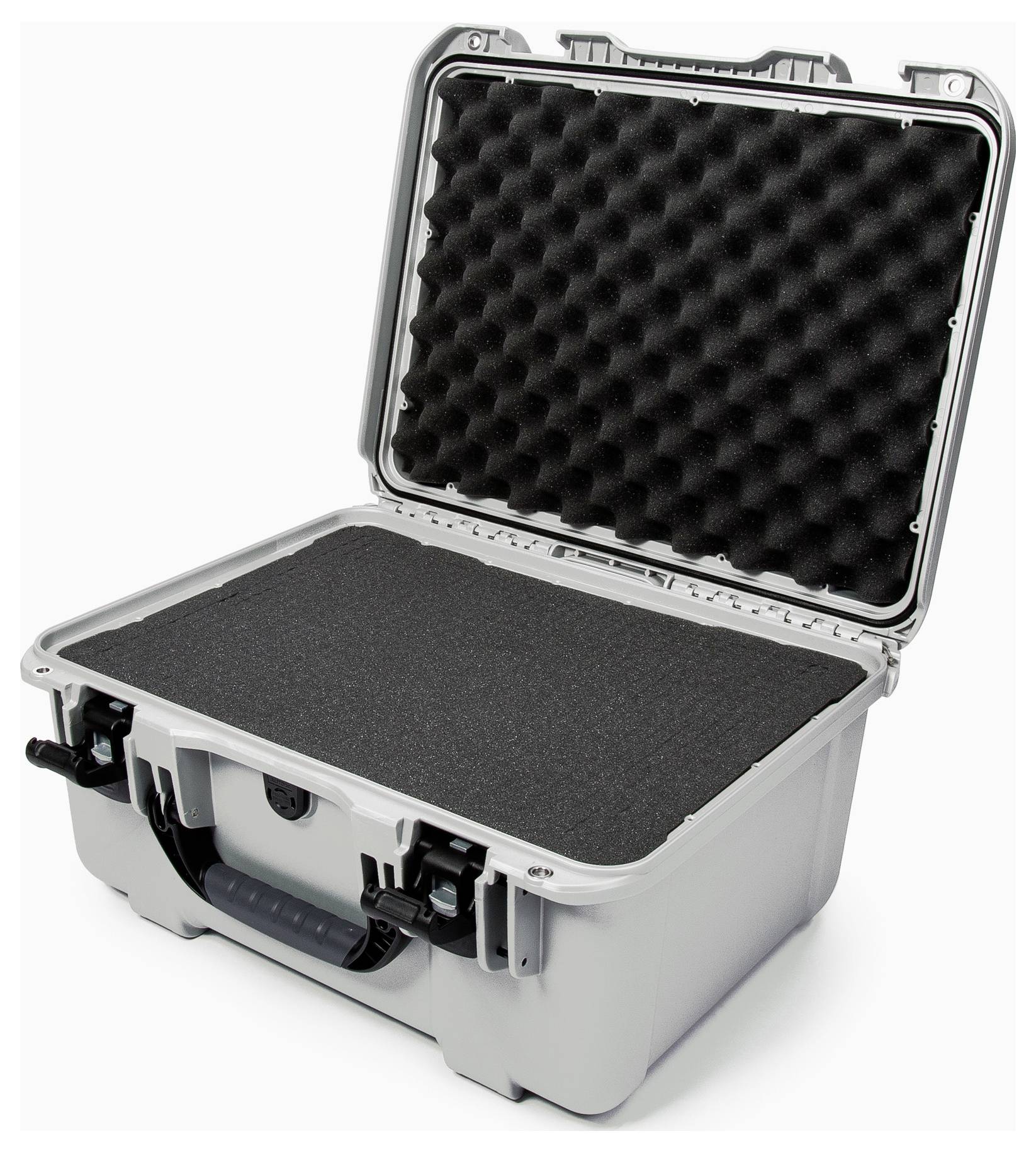 Opened, padded protective case made of plastic for the secure storage of sensitive equipment.