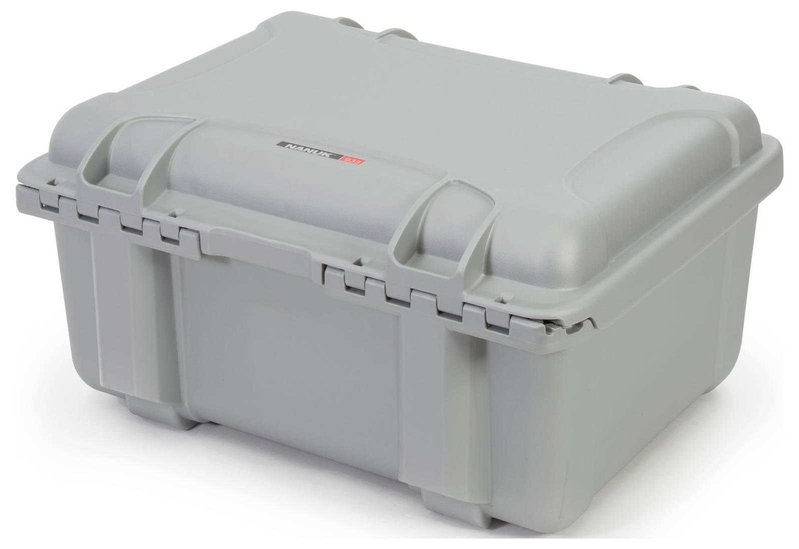 A grey, robust, rectangular protective case with a secure locking mechanism, suitable for transporting delicate equipment.