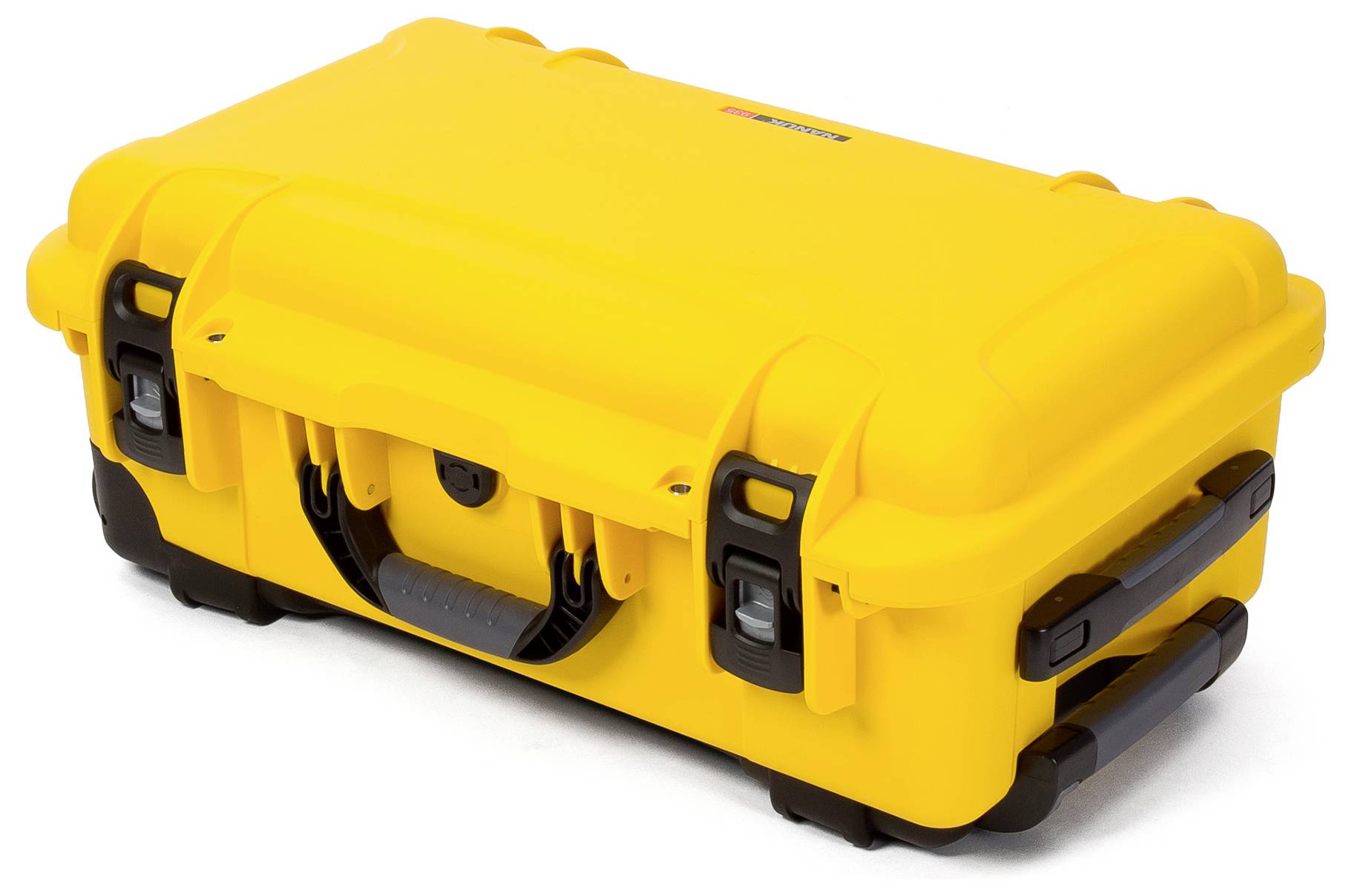 Yellow, robust protective case with handles and locks, suitable for the secure transportation of sensitive equipment.