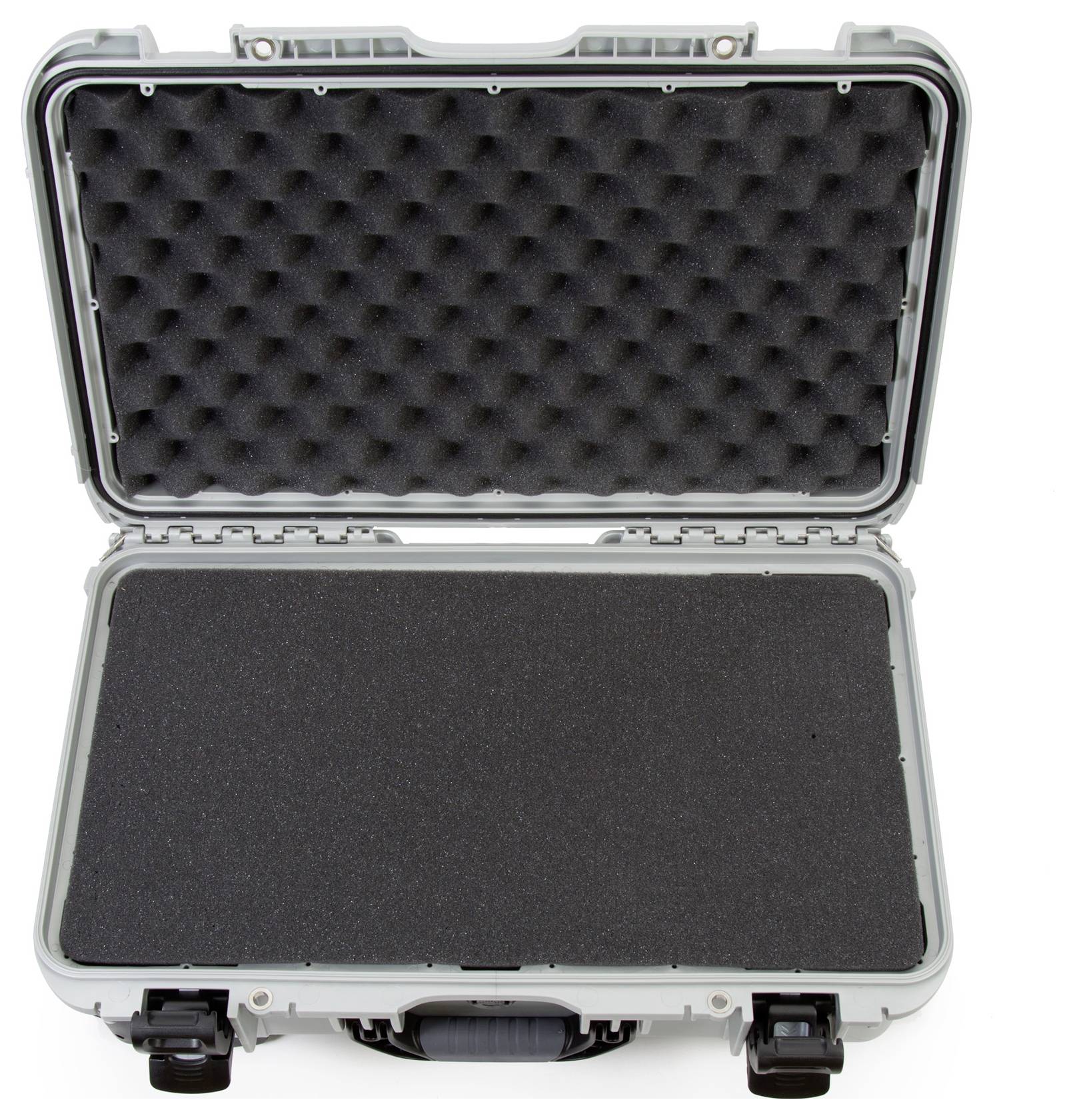 An open grey protective case with padded interior, suitable for the secure transportation of delicate items.