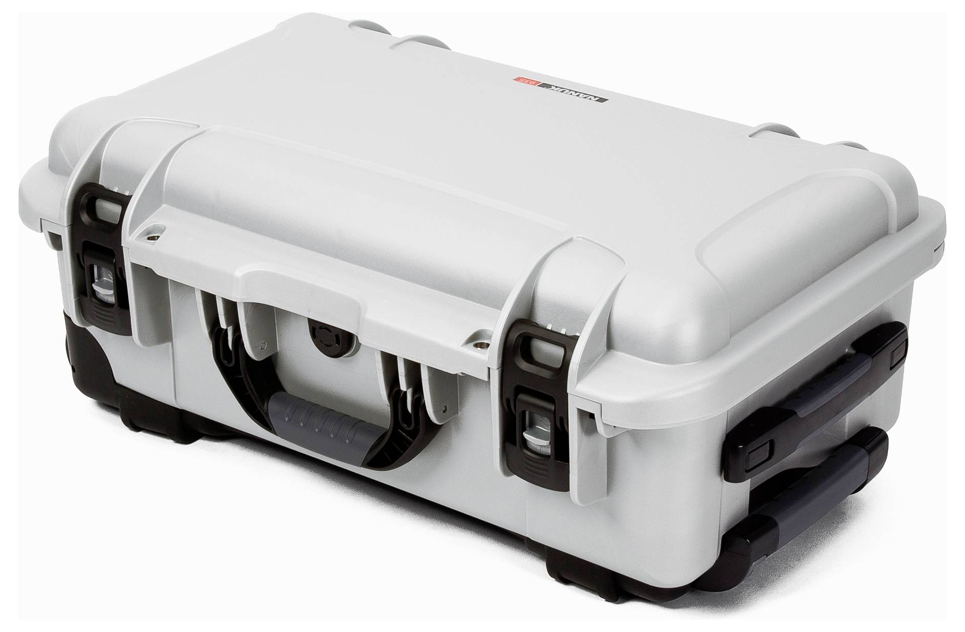 A robust, grey protective case with black latches and handles. Designed for secure transportation and storage.