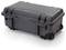 Grey, robust hard-case suitcase with wheels and locks. Suitable for secure transportation of delicate equipment.