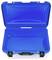 An open, empty blue transport case with robust locks and a carrying handle, suitable for secure storage.