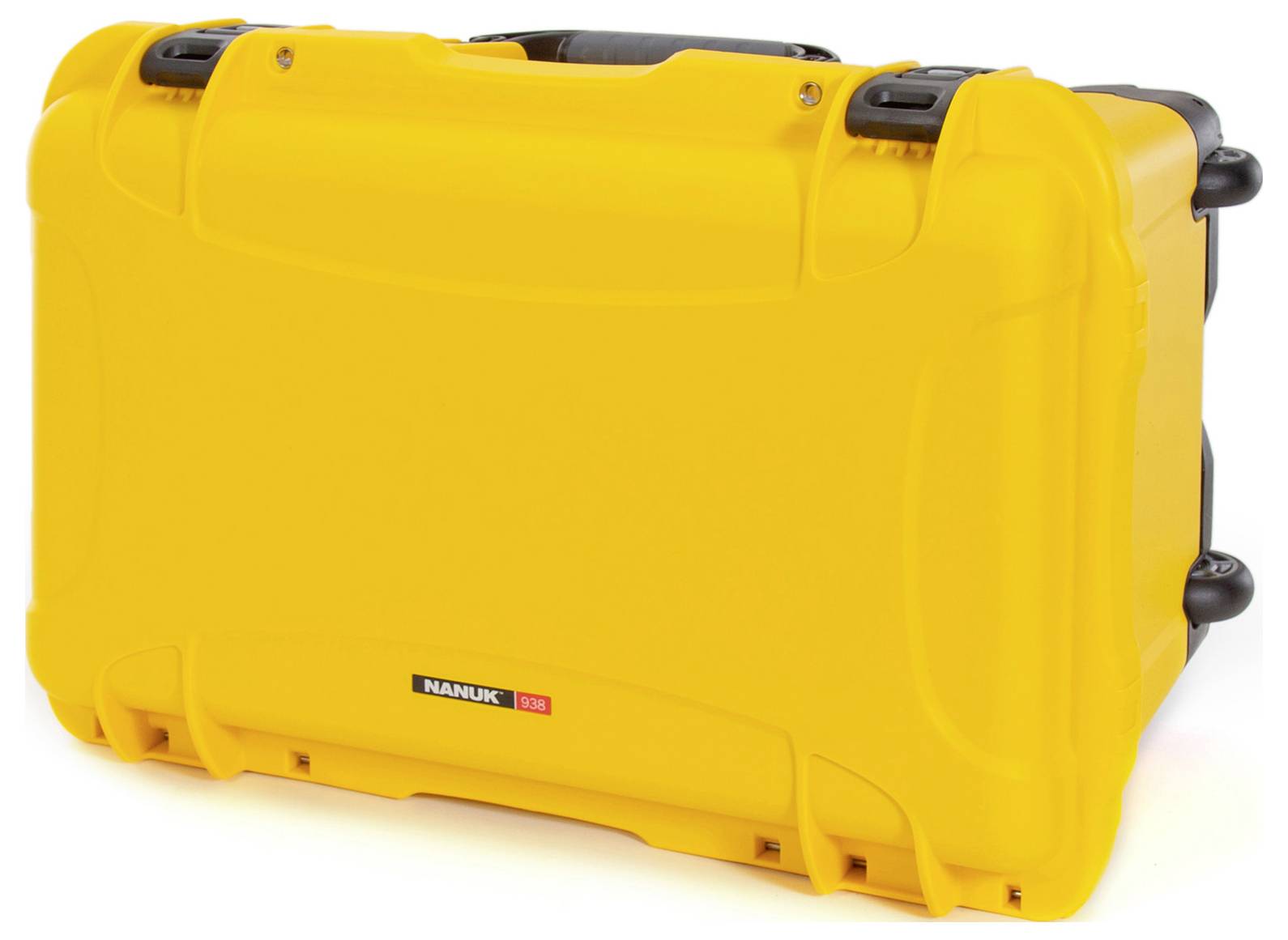 Yellow, robust hard-shell suitcase with rounded corners and a black handle. Brand name 'NANUK 935' on the front.