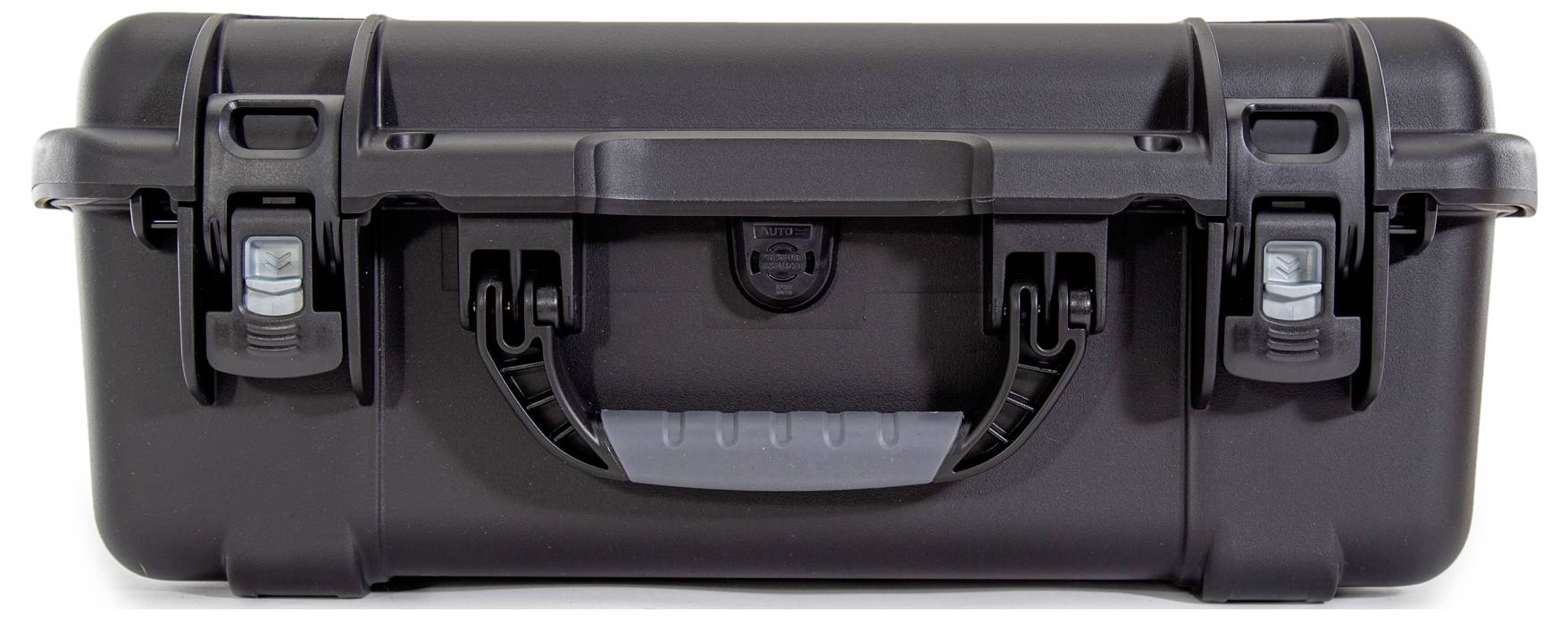 A sturdy, black protective case with a handle and two latches, suitable for the secure transportation of delicate equipment.