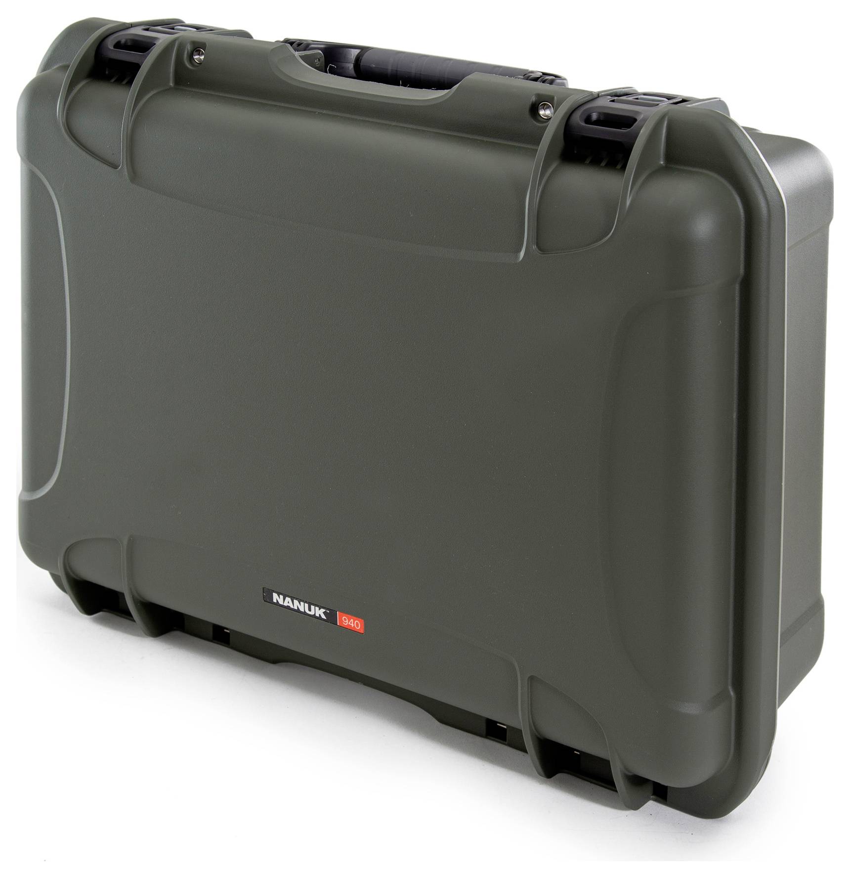 'Hard-shell suitcase in dark grey with robust design and black handle. Brand name 'NANUK' and model number '950' on the front.'
